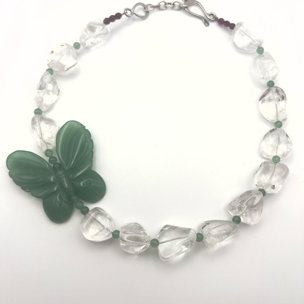 Stunning Butterfly Statement Necklace with Natural Crystal & Sterling Silver - Picture 3 of 10